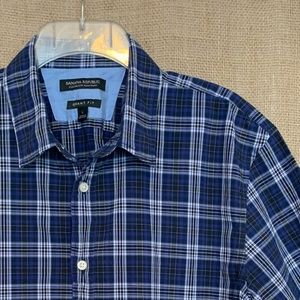 BANANA REPUBLIC Men’s Grant Slim Fit Button Front Blue Black White Plaid Shirt L